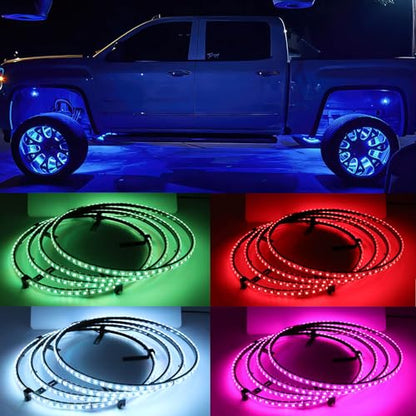 DREAMIZER 4PCS 17.5inch RGBW LED Wheel Ring Lights Kit with Remote and APP Control Dream Colors Neon Wheel Rim Lights with Turn Signal and Braking Function,Music Sync Mode for Car ATV UTV Golf Cart - size: 17.5inch