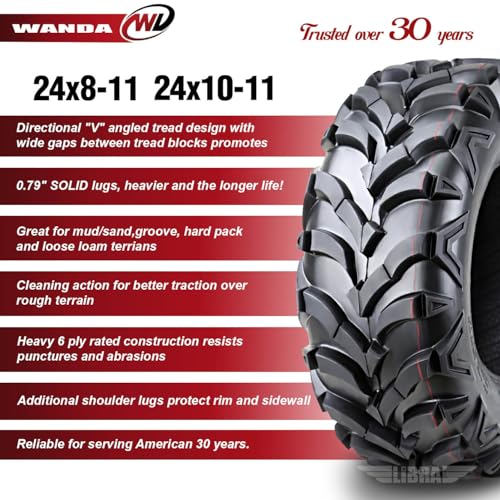 WANDA Set 4 24x8-11 24x8x11 & 24x10-11 24x10x11 ATV Tire Set 6PR Solid Mud - size: 24X8-11&24X10-11