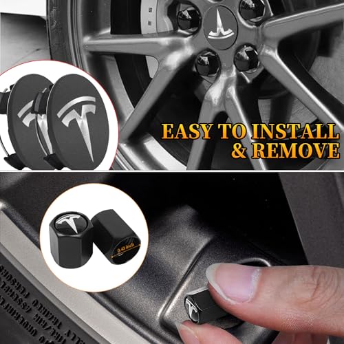 4 Pack Wheel Center Cover for Tesla Model 3 & Model Y,56mm Hubcaps Wheel Rim Cover Tesla Center Caps Hubcaps+4 Car Valve Stem Caps (Matte Grey+Silver Emblem) - color: Matte Grey+Silver Emblem