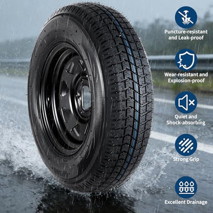 GarveeTech 2-Pack Trailer Tire On Rim ST205/75D14 Trailer Tires and Wheels 5 Lug on 4.5 in PCD Trailer Tires with 14 in Rims Load Range C 6PR Black - size: ST205/75D14