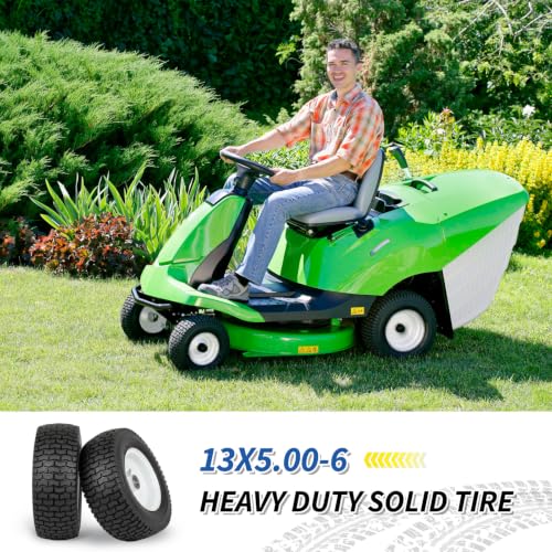 GICOOL 13x5.00-6 Flat Free Lawn Mower Tire and Wheel, 13x5-6 Riding Lawnmower Tire with 3" Centered Hub and 3/4" & 5/8" Bearings, Tractor Turf Tire Turf-Friendly, 2 Pack - color: Turf-Pattern Tread, size: 13x5.00-6 Flat-Free Tire