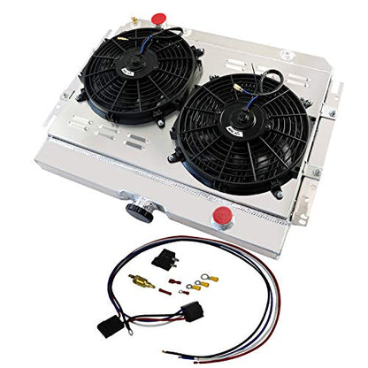 3 Row Aluminum Radiator Shroud Fan Relay for 1963-1968 Chevy Impala Bel Air Chevelle Caprice Radiators - size: 3 Row Radiator/w Cap+Shroud Fan+Relay Kit