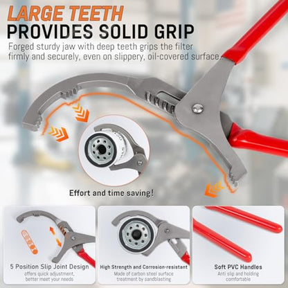 8-Piece Oil Filter Wrench Set, Oil Filter Removal Tool Cover 2-3/4" to 5-1/4", 9" & 12" Adjustable Oil Filter Pliers, Universal 3-Jaw Fuel Filter Wrench & Adapter for Car, Truck, Motorcycle