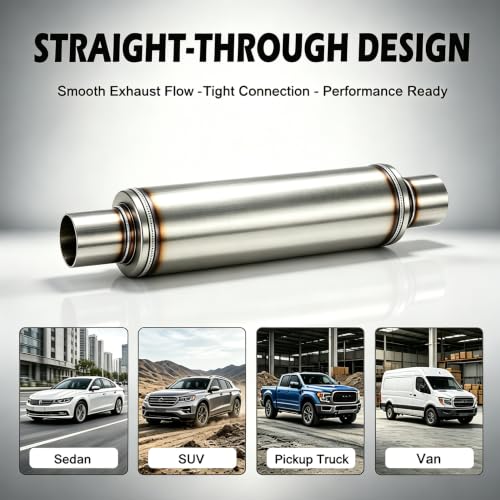 3 inch Inlet and Outlet stainless steel straight-Through Perforated Core Universal Performance Muffler,Fit for All Cars and Trucks - Deep Low Exhaust Tone - size: 3in