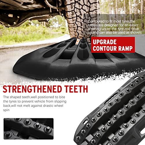 BUNKER INDUST Off Road Traction Boads, 2 Pcs Short Recovery Track Traction Mats for 4WD Mud, Sand, Snow Ramps-Black Tire Traction Tool (Without Strap) - color: Black