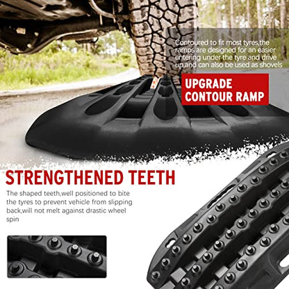 BUNKER INDUST Off Road Traction Boads, 2 Pcs Short Recovery Track Traction Mats for 4WD Mud, Sand, Snow Ramps-Black Tire Traction Tool (Without Strap) - color: Black