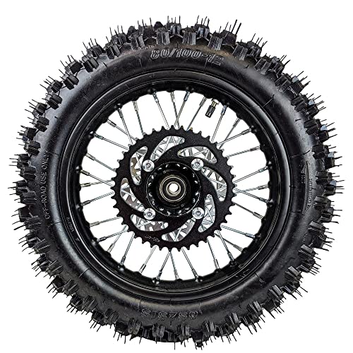 12" Rear Wheel 80/100-12 Tire Assembly For Dirt Pit Bike 125cc 140cc 150cc Apollo SSR XR CRF TaoTao Includes Brake Rotor and 428 Sprocket (12 inch) - size: 12 inch