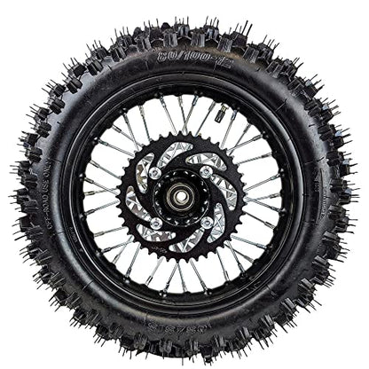 12" Rear Wheel 80/100-12 Tire Assembly For Dirt Pit Bike 125cc 140cc 150cc Apollo SSR XR CRF TaoTao Includes Brake Rotor and 428 Sprocket (12 inch) - size: 12 inch