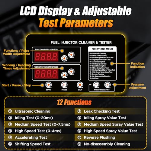 Fuel Injector Cleaner Tester Kit Ultrasonic Injector Cleaner Machine 9 Test Modes Fuel Injector Tester Cleaner 4 Cylinder Fuel System Injection Cleaning Tool Kit for 5V & 12V Motorcycle Car Injectors