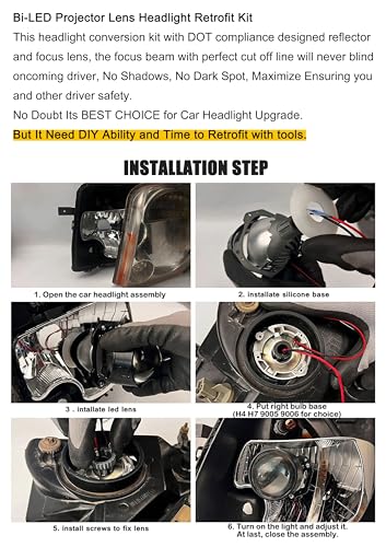 3.0 Inch LED Projector Lens, LED Projector Lens with High Low Beam - 110W/pair 6000K 20,000LM White Focus Beam Clear Cut Off Line fit Car Headlight Upgrade - color: Clear