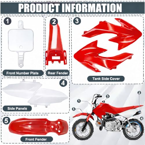 Podoy CRF50 Plastics Kit Body Fender Fairing Set 7PCS with Bolts (Red) - style: Red