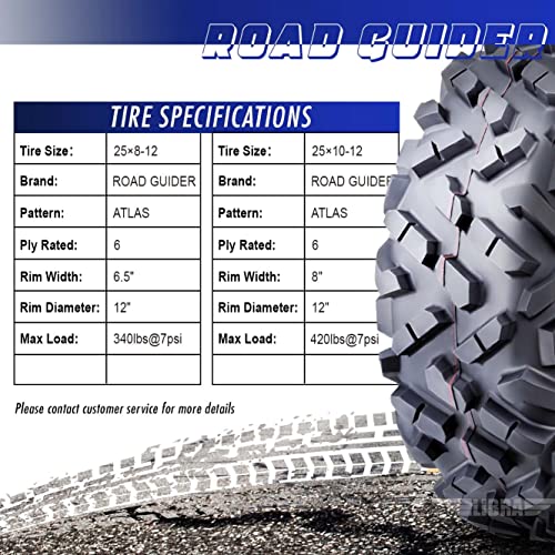 ROADGUIDER Set4 ATV UTV Tires 25x8-12 Front & 25x10-12 Rear 6PR All Terrain - size: 25x8-12 & 25x10-12