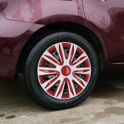15 Inch Universal Hubcaps, Set of 4 R15 ABS Wheel Rim Cover - color: 5083-White & Red-15
