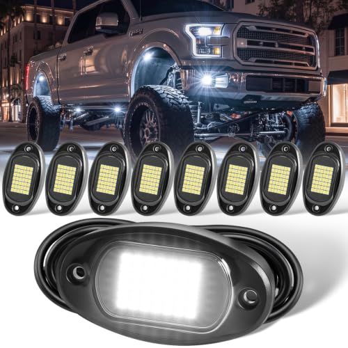 YONEDA White Rock Lights for Trucks, 8 Pods, 42 LEDs/Pod, IP68 Waterproof - color: White, size: 8 Pods(42 LEDs/Pod)