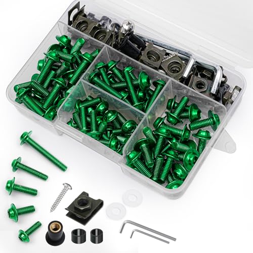 Green Motorcycle Fairing Bolt Kit 177Pcs, M5 M6 Stainless Steel - color: Green
