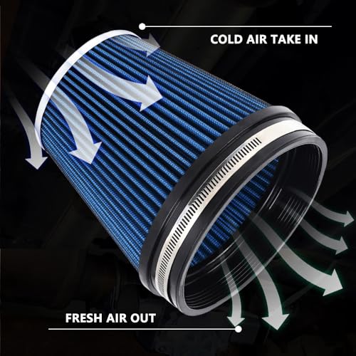 6" Inlet Cold Air Intake Filter Cone Replacement Performance Washable Clamp-On Dry Air Filters Blue (6" Tall) - color: Blue (6" Tall)