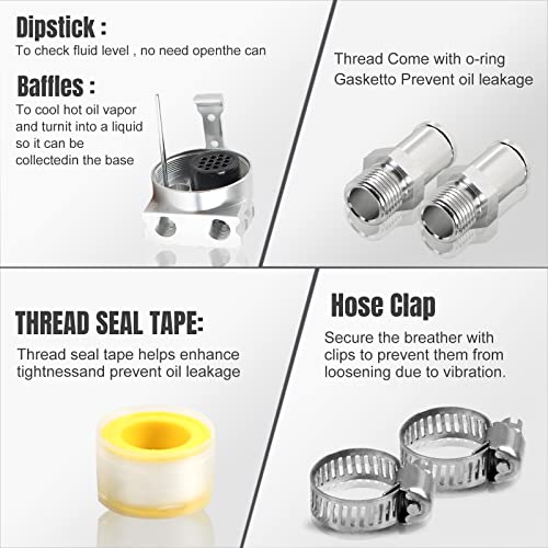 Thick Shell Baffled Oil Catch Can Coolant Fuel Catch Can Reservoir Kit with Breather - Silver - color: Silver