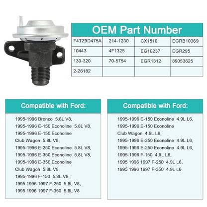 AULINK EGR295 EGR Valve (4.9L L6,5.8L V8) For Ford F150 F250 E-150 E-250 - color: Black F4TZ9D475A