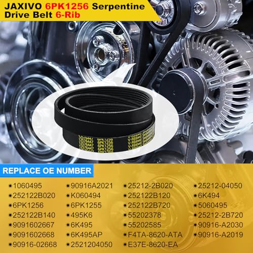 6PK1255 Serpentine Belt V-Ribbed Drive Belt for 12-17 Accent,17-21 Elantra,15-19 Sonata,12-17 Veloster,16-20 Optima,12-22 Soul‎ L4 1.6L,12-17 Camry,09-18 RAV-4 2.5L - size: 6PK1255-1255mm