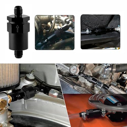 6AN Billet Inline Fuel Filter 30 Micron Anodized Aluminum Black 2PCS - size: 6 AN (3/8 in)
