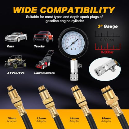 Nilight Compression Tester Kit 8PCS, 0-300 PSI Cylinder Pressure Gauge - color: 8pcs