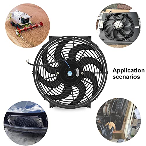 14" inch Slim Fan Push Pull Electric Radiator Cooling Fans 12V Mount Kit Unversal Black - color: Black, size: 14 Inch