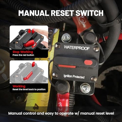 RED WOLF Waterproof 100Amp Circuit Breaker for Boat Trolling Motor Marine ATV Vehicles Stereo Audio Electronic Battery System Inline Fuse with Manual Reset Switch 12V-48V DC
