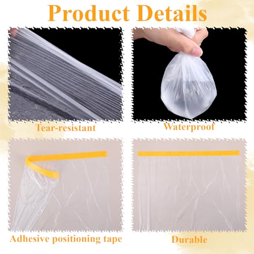 4 Rolls Pre-Taped Masking Film for Painting, 8.8 x 65 Feet Painters Plastic with Tape, Automotive Best Tape and Drape, Plastic Painting Film for Covering Cars, Walls, Windows and Furniture Protection
