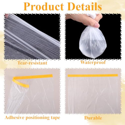 4 Rolls Pre-Taped Masking Film for Painting, 8.8 x 65 Feet Painters Plastic with Tape, Automotive Best Tape and Drape, Plastic Painting Film for Covering Cars, Walls, Windows and Furniture Protection