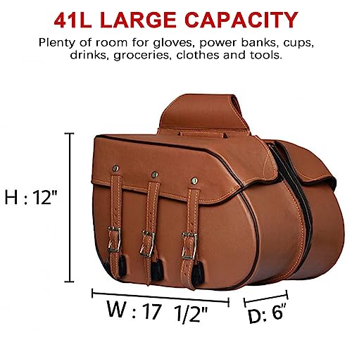 Dream Apparel Naked Cowhide Leather Motorcycle Saddle Bags Throw Over Saddlebags, Motorcycle Side Bags for Honda Shadow Sportster Softail Dyna V-star (Brown, No Studs) - color: Brown 41L No Studs