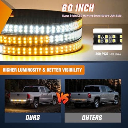 Nilight 60 Inch 360 LED Tailgate Strobe Light Strip Amber White - color: 60" Tailgate Strobe Amber/White