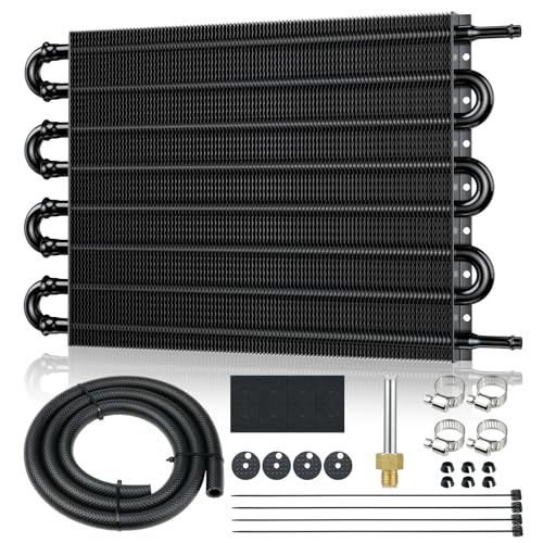 Universal 5/16" Transmission Oil Cooler Kit, Aluminium alloy 8 Pass Tube and Fin Oil Cooler Kit with Hose Mounting Kit, Black - color: Black, size: 8 Pass