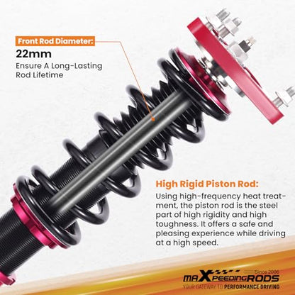 maXpeedingrods Coilovers for Ford Mustang S550 2015-2013, 24 Levels Damper Adjustable Coilovers Suspension Kit, Height Adjustable Shock Absorber Struts, Lowering Kit Red