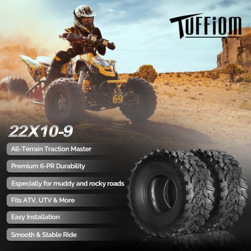 TUFFIOM Set of 2 ATV UTV Tires, 22x10.00-9/6PR All-Terrain Mud Tires with Directional Tread, Drainage, Strong Srip and Snow-breaking for Rainy/Snowy Areas, Tubeless Trail Tire - size: 22x10.00-9 (2 pack)