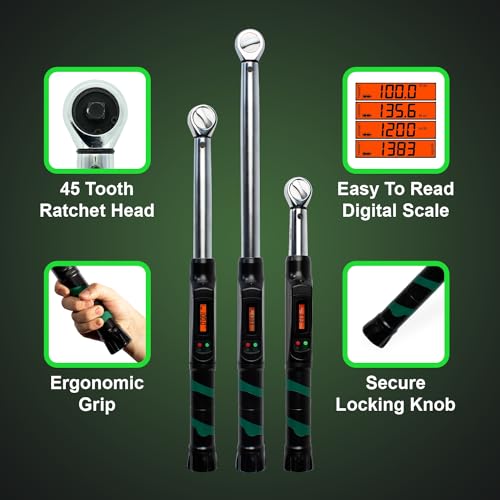 eTORK 3/8" Digital Torque Wrench, 10-100 ft-lb Electronic Torque Tool - size: 3/8-Inch, style: 10-100 ft.-lb