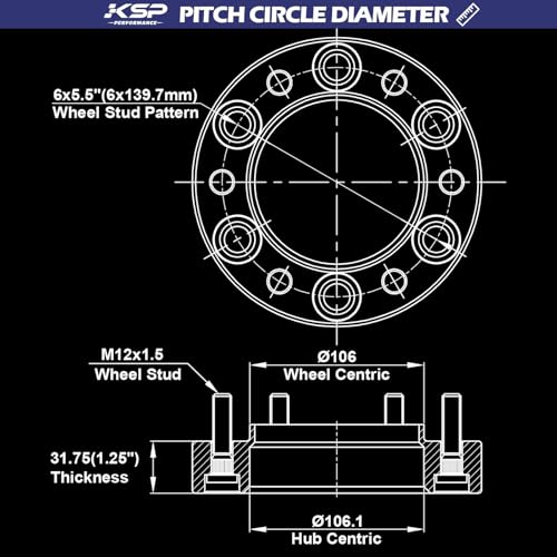 KSP 1.25 inch Wheel Spacers for Tacoma 4Runner 1996-2023, 6x5.5 Wide Spacer - color: Black, size: 1.25inch-tacoma1995-2023