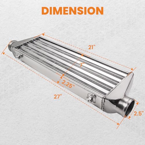 maXpeedingrods Universal Front Mount Intercooler 27" X 7" x 2.5" Tube & Fin 2.5" Inlet & Outlet Aluminum, Silver