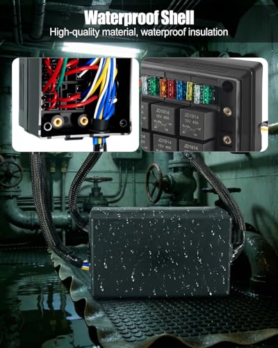 12 Volt Fuse Relay Box Fit for Car Trucks Boats RV Cars and Ships with 8 5-Pin Relays and 12 Fuses