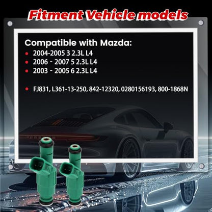 4-Pack Fuel Injectors Set | Compatible with Mazda 3 2004-2005 5 2006-2007 6 2003-2005 2.3L L4| Replaces FJ831 L361-13-250 842-12320 - size: 4 X FJ831