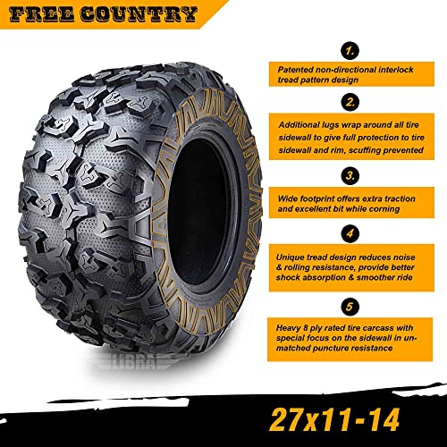 Free Country Set 2 ATV Tires 27x11-14 27x11x14 8PR w/Scuff Guard - size: 27X11-14