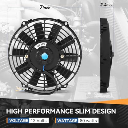 Auto Dynasty 7 inch Universal 12V Electric Radiator Cooling Fan Kit, Black - color: Black, size: 7 Inch Diameter