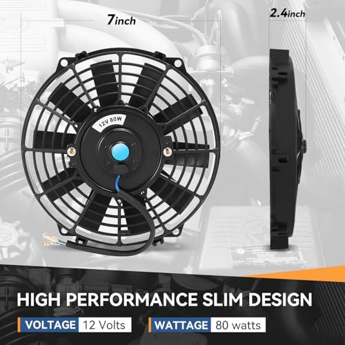 Auto Dynasty 7 inch Universal 12V Electric Radiator Cooling Fan Kit, Black - color: Black, size: 7 Inch Diameter