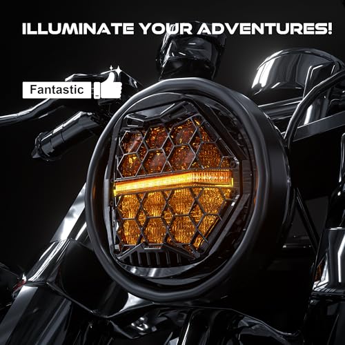 DOT Approved 5-3/4" 5.75 Inch LED Headlight with Amber DRL Compatible with Dyna Street Bob Super Wide Glide Low Rider Night Rod Train Softail Deuce Custom Sportster Iron 883,Black - color: Black, size: 5.75 inch