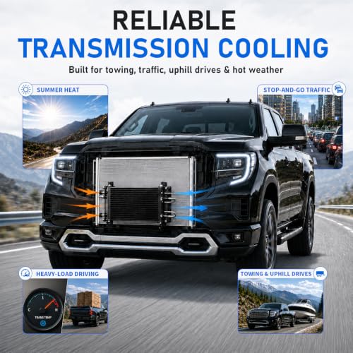 Transmission Oil Cooler, 8 Pass Tube and Fin Cooler Kit, 5/16 Universal Aluminium Oil Cooler Kit with Hose Mounting (Black) - color: Black, size: 8 Pass