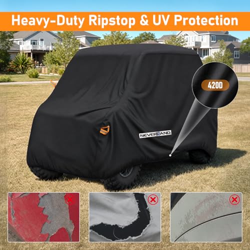 NEVERLAND UTV Cover Heavy Duty Ranger Cover Waterproof 4-6 Seater Side by Side Covers 4 Door All Weather Storage Reflective Strip Compatible with Polaris RZR XP Can Am Defender Maverick Yamaha SxS - size: XL: 165"Lx 67"Wx 76"H (Double Row Seats Plus）