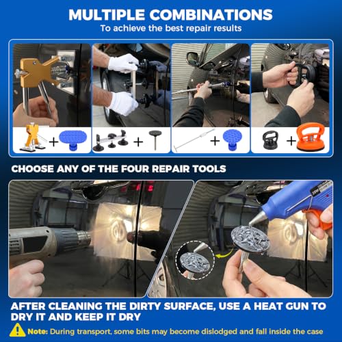 DISEN 101Pcs Paintless Dent Removal Kit, Car Dent Repair Tool Set with Bridge Puller, T-Slide Hammer, Glue Gun & Adhesive Sheets, for Dents, Dings, Creases and Hail Damage - size: 101 PCS