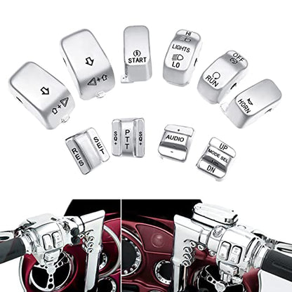 Chrome Hand Control Switch Housing Caps Compatible for Harley Davidson Electra Street Glide 1996-2013 - color: CHROME 10 PCS/SET