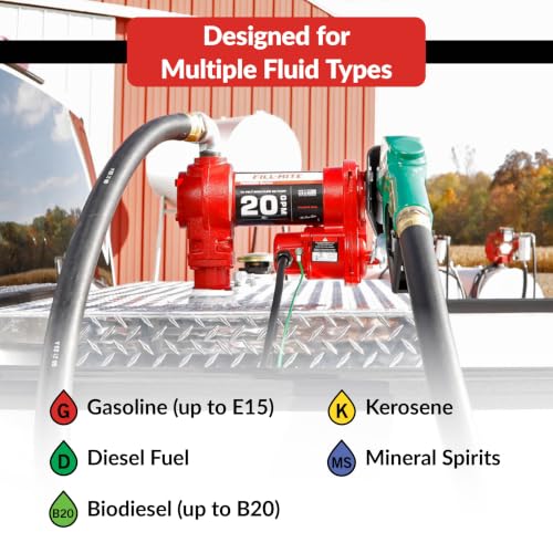 Fill-Rite FR4210HD 12V 20 GPM Fuel Transfer Pump with Discharge Hose & Automatic Nozzle, Green | Gasoline, Diesel, Kerosene, Ethanol & Methanol Blends & Biodiesel - style: Auto Nozzle (Standard Green)