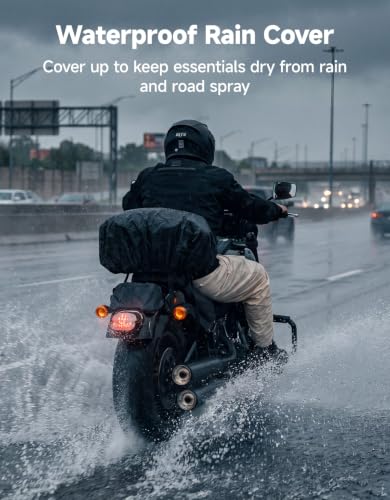 KEMIMOTO Motorcycle Travel Luggage Bags, Expandable Large Capacity Motorcycle Tail Bag, Waterproof Rear Rack Trunk, Motor Pannier Bag with Rain Cover and Straps 25L-30L - size: 25L-30L