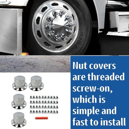 Silscvtt Chrome Semi Truck Hub Cover Wheel Axle Cover Center Caps Complete with 33mm Screw-on Lug Nuts for 22.5 Inches and 24.5 Inches Semi Truck Wheels 4 Rear - size: 22.5 inches, 24.5 inches